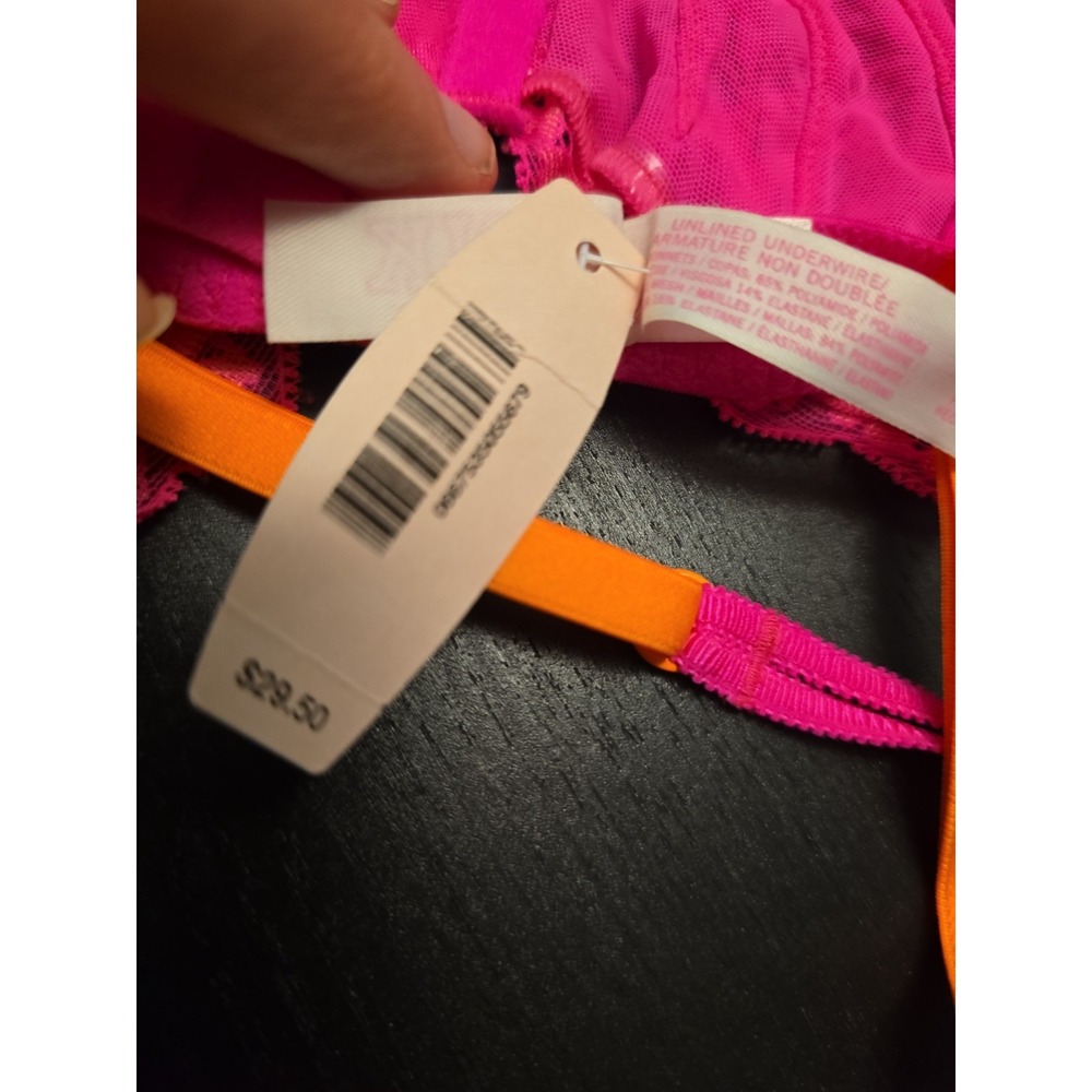 NWT Victorias Secret 32B Very Sexy Hot Pink Bright Orange Lace Unlined Demi Bra - Picture 4 of 9